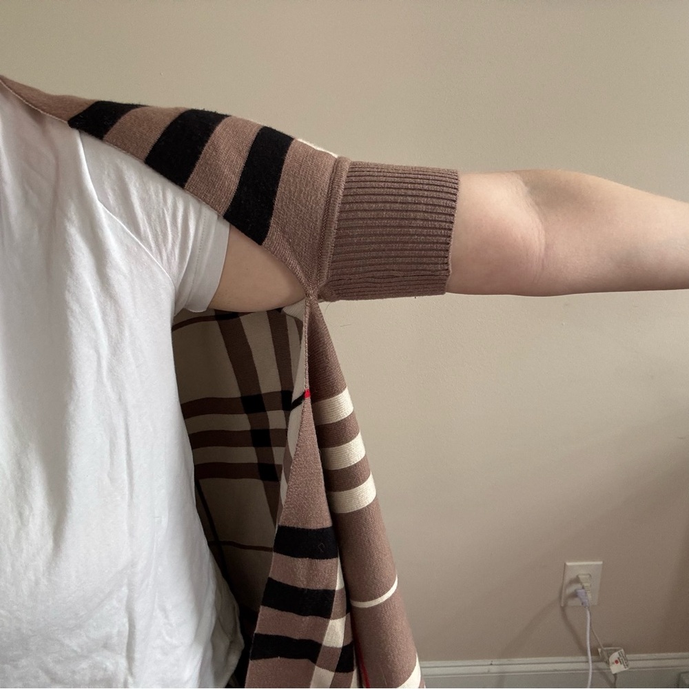 Check Plaid Soft Shawl Scarf Wrap w/ Arm holes Neutral Plaid Print - Picture 3 of 7